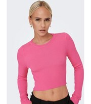 ONLY Mid Pink Ribbed Knit Open Back Crop Jumper